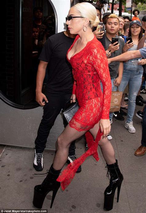 Lady Gaga Flashes Her Underwear In A Sheer Scarlet Dress As She Struts
