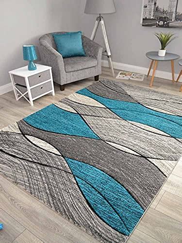 Buy Impulse Teal Grey Wave Thick Quality Modern Carved Rugs Runner