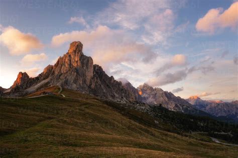 Passo Giau At Sunset Belluno Dolomites Italy Europe Stock Photo