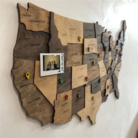 Wooden Us Map Wood United States Map Wood Wall Art Usa Travel Etsy