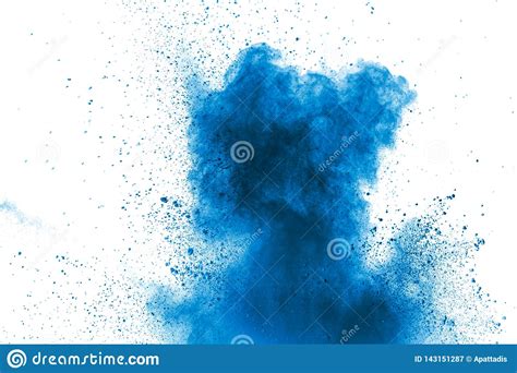 Blue Color Powder Explosion Cloud On White Background