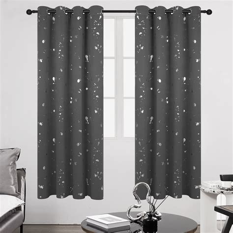 Deconovo Blackout Curtains With Silver Dots Printed Pattern Grommet