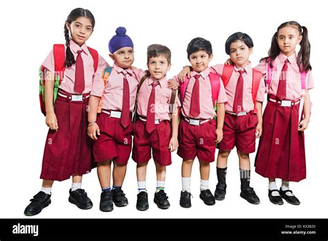 Group Indian School Kids Students Friends Standing Together Smiling