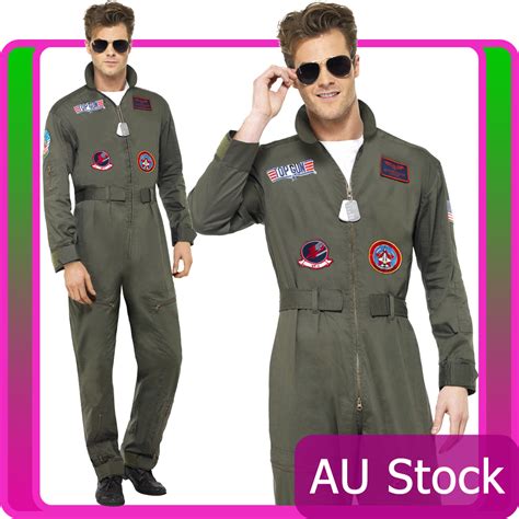 Mens Retro Men Aviator Pilot Top Gun Costume 1980s 80s Military Outfit