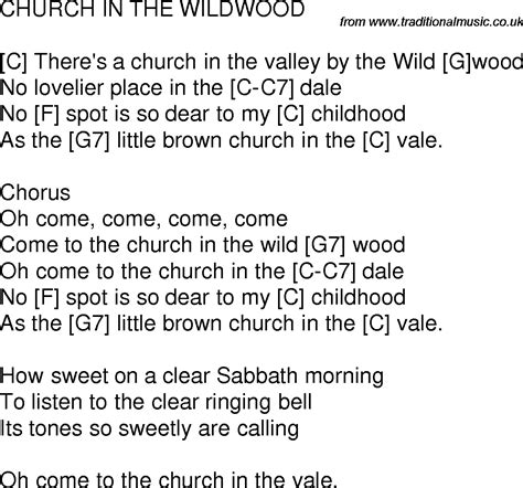 Old Time Song Lyrics With Guitar Chords For Church In The Wildwood C