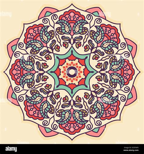 Template With Floral Hand Drawn Mandala Round Colorful Floral Ornament Traditional Oriental