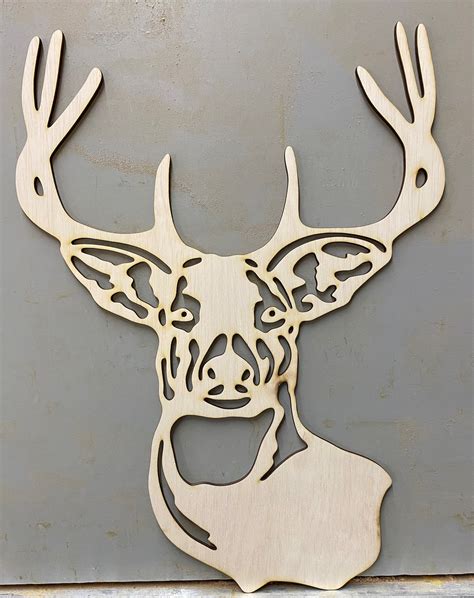Deer Head Unfinished Laser Wood Cutout Diy Man Cave Etsy