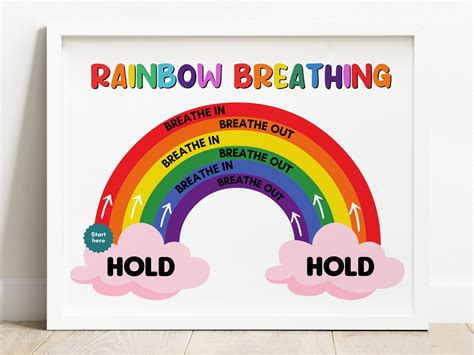 Rainbow Mindfulness Breathing Poster For Kids School Etsy Uk