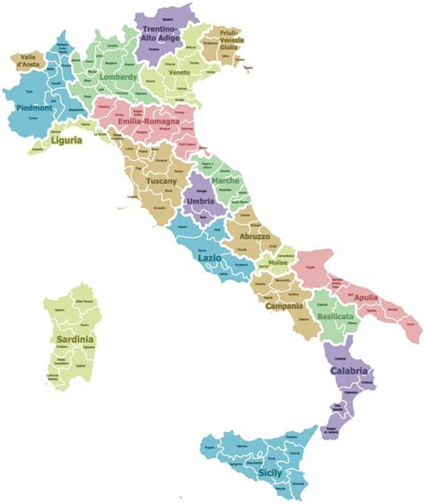 En la siguiente tabla se indica la renta per cápita en las distintas macrorregiones y regiones de italia según datos del eurostat. Mapa de Italia con regiones y provincias | Mapas de Italia ...