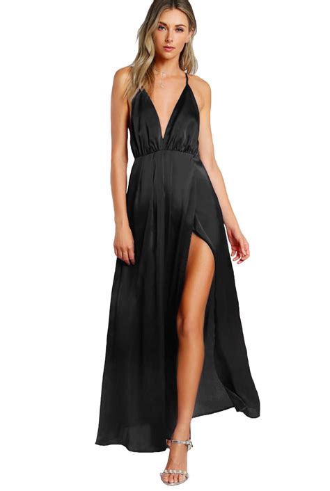 SheIn Women S Sexy Satin Deep V Neck Backless Maxi Club Party Evening Dress