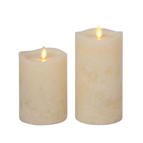 Ivory Mottled Flameless Candle Pillars W Flame Effect In 2022 Pillar