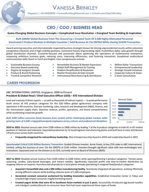 Chief Executive Officer Ceo Chief Operating Officer Coo Resume Sample