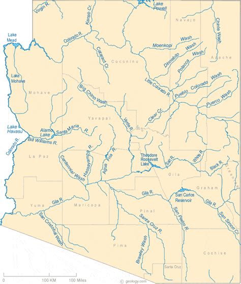 Map Of Arizona Lakes Streams And Rivers