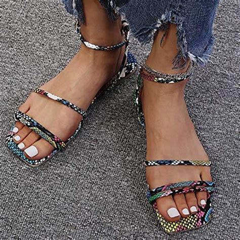 Fomino Damen Sandalen Sommerschuhe Mode Farbstreifen Flache Schuhe