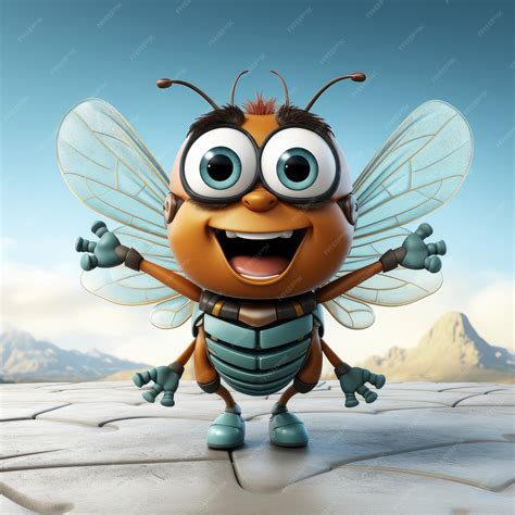 Premium AI Image | Cartoon Beautiful Cute Little Blue Fly Character
