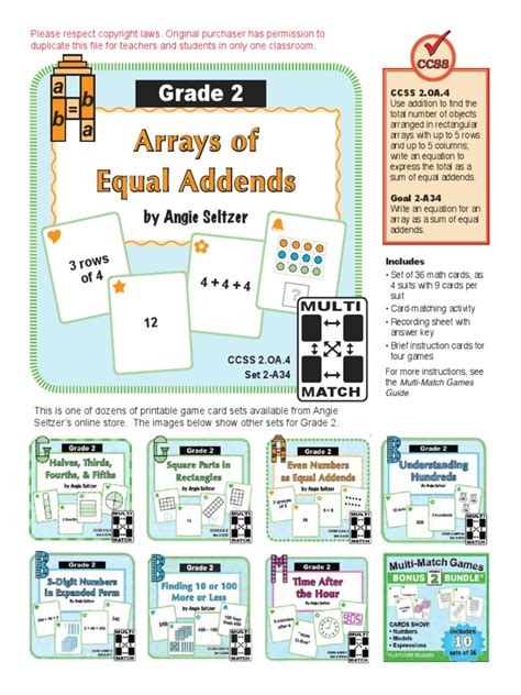 Arrays Of Equal Addends Grade 2 Pdf