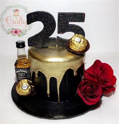 Simple Drip Cake Black And Gold With A Touch Of Red 25th