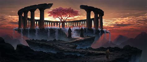 Tree Of Youth Fantasy Luminos Piotr Dura Sunset Silhouette Pink