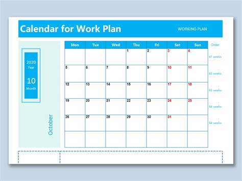 Excel Of Blue And Simple Calendar For Work Planxlsx Wps Free Templates