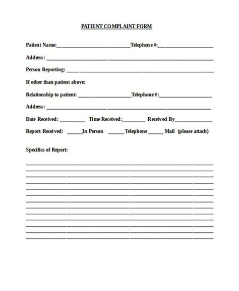 Patient Grievance Form Template Hq Printable Documents