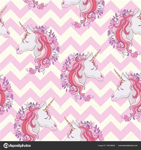 Unicorn Seamless Pattern Unicorns With Rainbow Mane And Horn On Flat Purple Background With