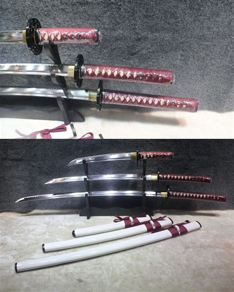 Hand Forged White Japanese Sword Set Katana Wakizashi Tanto นักรบ