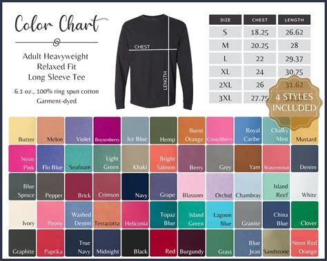 Comfort Colors 6014 Color Chart Comfort Colors 6014 Size And Etsy