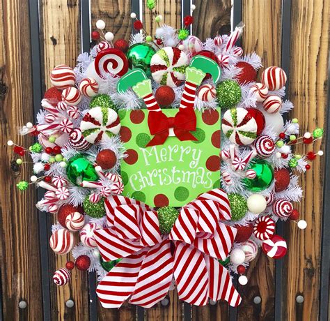 Christmas Wreath Holiday Wreath Candy Cane Elf Decor Red And Green