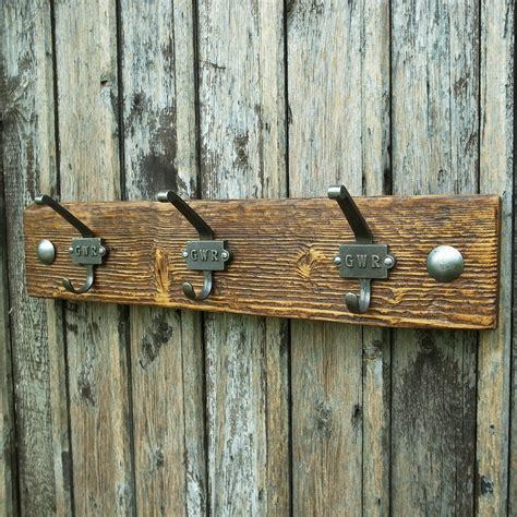 Vintage Industrial Cloakroom Railway Hooks Rustic Wooden Coat Rack