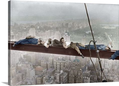 Construction Workers Resting On Steel Beam Above Manhattan Old Photos