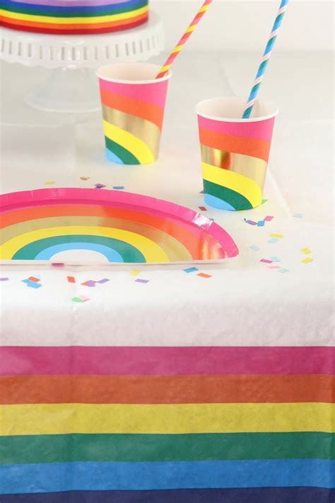 Striped Rainbow Tablecloth Rainbows And Unicorn Party Paper Etsy
