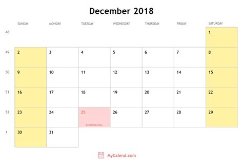 December 2018 Calendar With Holidays Monthly Printable Calendar