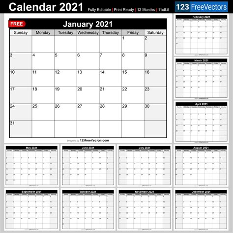 Blank 2021 Calendar Customize And Print