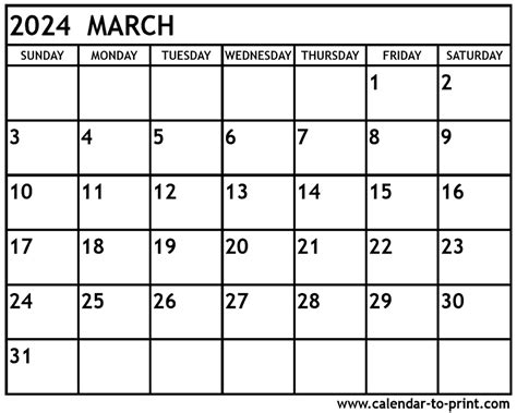 March 2024 Printable Calendar Pdf Printable March 2024 Calendar Big