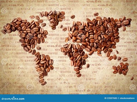 World Map Of Coffee Beans Stock Image Image Of Caffeine 23507685