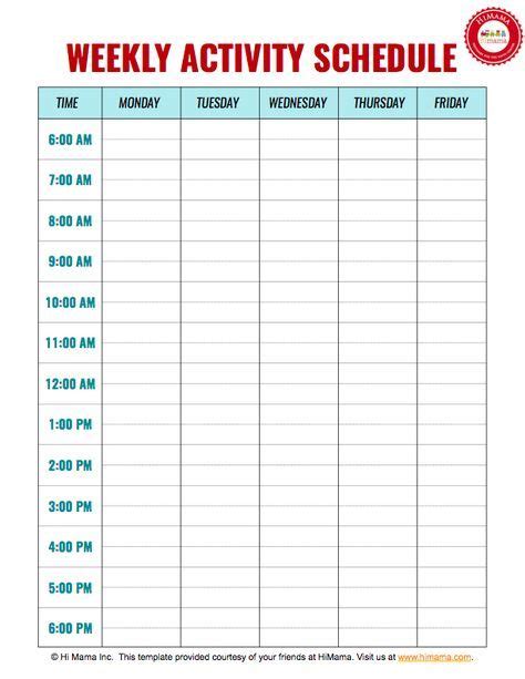 Daycare Weekly Schedule Template 5 Day Daily Schedule Template