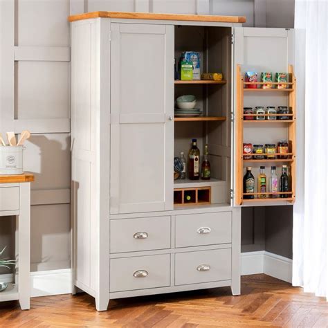 Downton Grey Painted Kitchen Large Double Larder Pantry Cupboard Grey