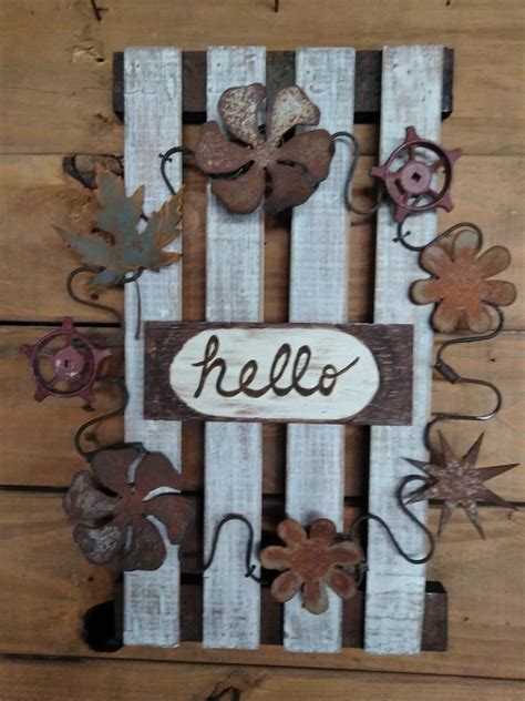 Wood hello wreath sign Hello sign metal and wood porch art | Etsy | Old ...