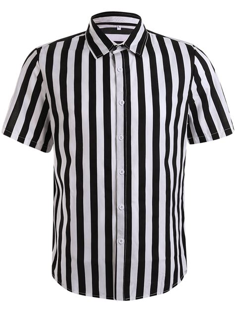 Pudcoco Mens Summer Short Sleeve T Shirts Stripe Button Down Shirt V