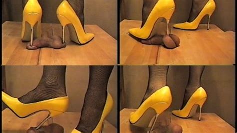 yellow steel high heel cock and ball trample clips4sale