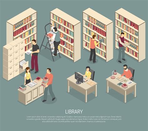 Documents Library Archive Interior Isometric Illustration Vector Free