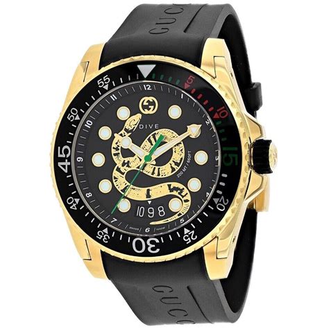 Mens Dive Gold Plated Snake Dial Black Rubber Strap Watch Ya136219 In