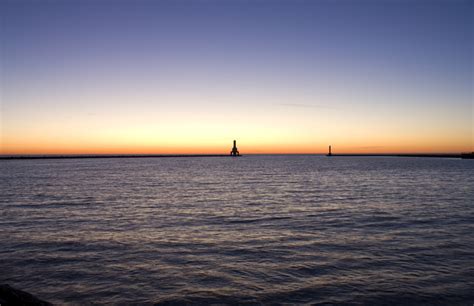 Lighthouses And Harbor At Port Washington Wisconsin Image Free Stock