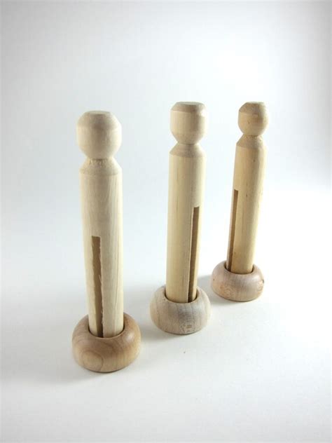 3 Clothespin Dolls With Stands Unfinished Wooden Peg Doll