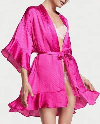 Robe Victorias Secret De Seda Flounce Polka Dot Rosa Shock
