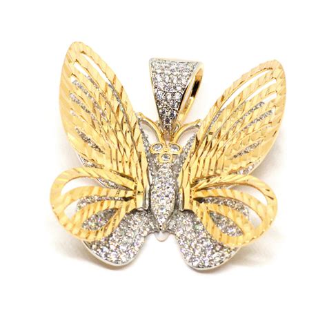 J Gold Plated Two Tone Cz Butterfly Pendant