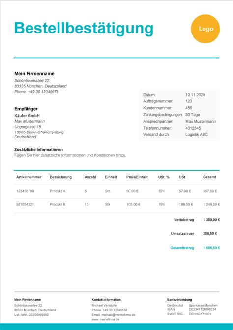 Die vertragsparteien verpflichten sich, bei meinungsverschiedenheiten ein schlichtungsverfahren mit dem ziel durchzuführen, eine interessengerechte und faire vereinbarung im wege einer mediation mit unterstützung eines neutralen schlichters unter berücksichtigung der wirtschaftlichen, rechtlichen, persönlichen und sozialen gegebenheiten zu erarbeiten. Bestellbestätigung - Kostenlose Bestellbestätigung Excel ...