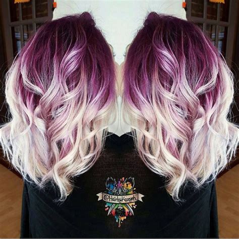 Plum Purple Hair Color Base With Billowy White Blonde Hair By