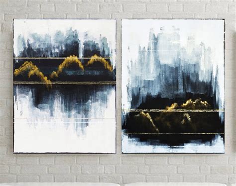 Leon Grossmann White Black Gold Abstract Painting Diptych Homage To