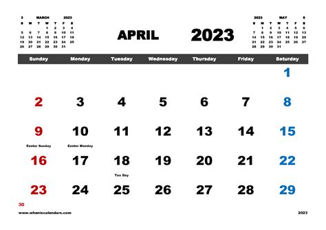 Free Printable April 2023 Calendar With Holidays Pdf In Landscape